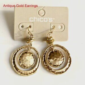NEW Chico's Antique satin gold hammered dangle earrings